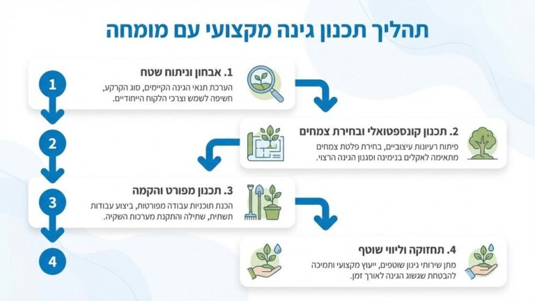 גנן מקצועי בבנימינה בודק תוכנית עבודה בגינה ירוקה