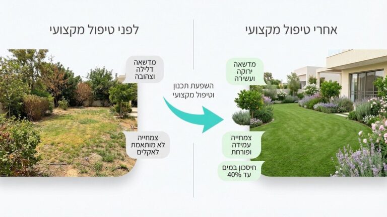 גינה פרטית מעוצבת בהרצליה עם דשא ירוק וצמחייה מטופחת