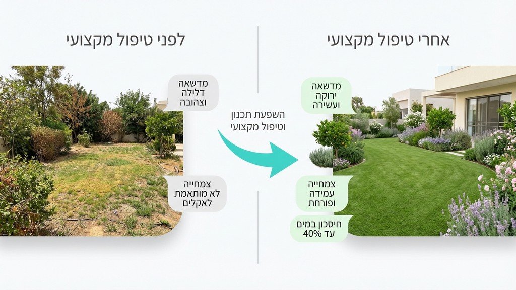 גינה פרטית מעוצבת בהרצליה עם דשא ירוק וצמחייה מטופחת