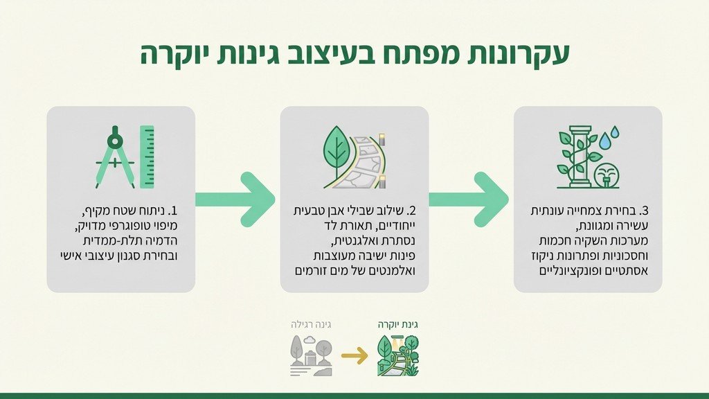 עיצוב גינת יוקרה עם שבילי אבן ותאורה נסתרת